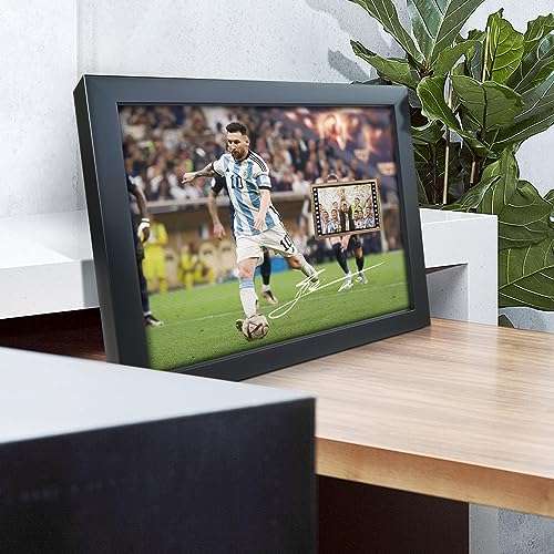 sufenvera Signed Lionel Messi World Cup 2022 Film Photo Collage,Messi Memorabilia Framed Poster, Gifts for Soccer Ball Fans on Birthday Thanksgiving Christmas 10x8 Inches