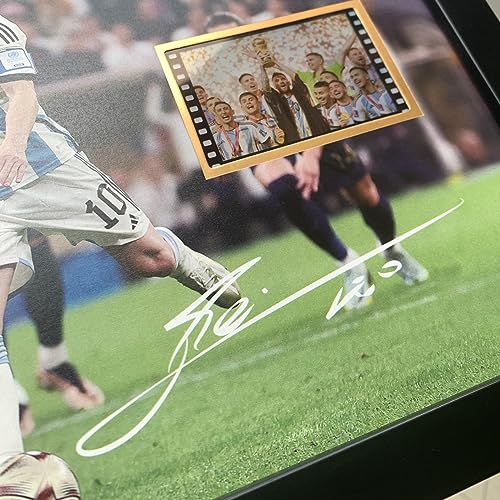 sufenvera Signed Lionel Messi World Cup 2022 Film Photo Collage,Messi Memorabilia Framed Poster, Gifts for Soccer Ball Fans on Birthday Thanksgiving Christmas 10x8 Inches