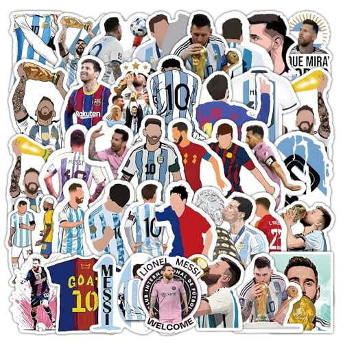 50pcs Super Star Soccer Player Stickers, Vinyl Waterproof Laptop Water Bottle Stickers for Aldults Boys Girls Teens,Messi Stickers Gift for Soccer Fan,