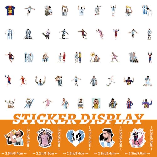 50pcs Super Star Soccer Player Stickers, Vinyl Waterproof Laptop Water Bottle Stickers for Aldults Boys Girls Teens,Messi Stickers Gift for Soccer Fan,