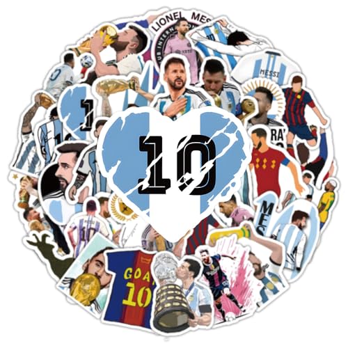 50pcs Super Star Soccer Player Stickers, Vinyl Waterproof Laptop Water Bottle Stickers for Aldults Boys Girls Teens,Messi Stickers Gift for Soccer Fan,