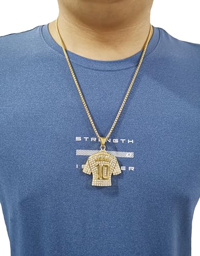 Toogod 18K gold-plated Argentina 10 Soccer Jersey Number 10 Necklace | No.10 Football Star Necklace | Soccer Player Miami 10 Jersey Pendant Hip Hop Necklace for Men Women 24''
