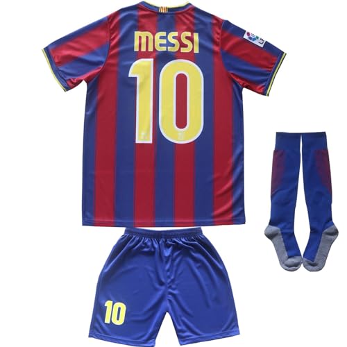 ORGBRAIN Barcelona Home Leo #10 Vintage 2009/2010 Limited Edition Soccer Kids Jersey Shorts Socks Set Youth Sizes (Blue, 28)