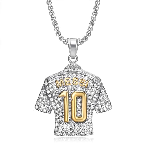 HAILIWEI Messi Jersey Youth Necklace, Number 10 Soccer Jersey Pendant Necklace, Titanium Steel Necklace Pendant,Messi Chain Necklaces Soccer Gifts for Boys Inter Miami Fans (Silver)