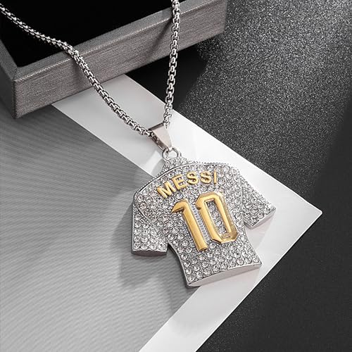 HAILIWEI Messi Jersey Youth Necklace, Number 10 Soccer Jersey Pendant Necklace, Titanium Steel Necklace Pendant,Messi Chain Necklaces Soccer Gifts for Boys Inter Miami Fans (Silver)