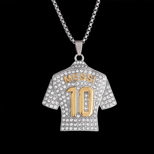 HAILIWEI Messi Jersey Youth Necklace, Number 10 Soccer Jersey Pendant Necklace, Titanium Steel Necklace Pendant,Messi Chain Necklaces Soccer Gifts for Boys Inter Miami Fans (Silver)