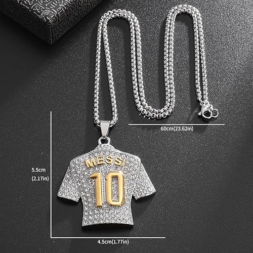 HAILIWEI Messi Jersey Youth Necklace, Number 10 Soccer Jersey Pendant Necklace, Titanium Steel Necklace Pendant,Messi Chain Necklaces Soccer Gifts for Boys Inter Miami Fans (Silver)