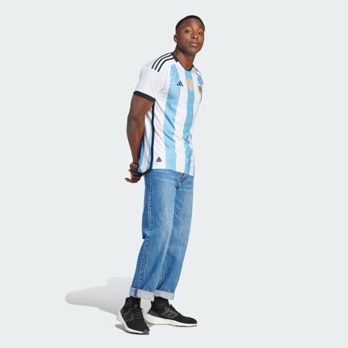 adidas Men's Soccer Argentina 2022 3 Star Authentic Home Jersey - Celebrate Number Three and Dress Like a World Champion (X-Large) White/Light Blue