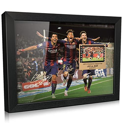 ORIMAMI Soccer Star Lionel Messi Luis Suarez Neymar Signed Picture Desktop Framed Photo Gift - with 35mm Film Recorded Scene Display of 2014/15 Champions League