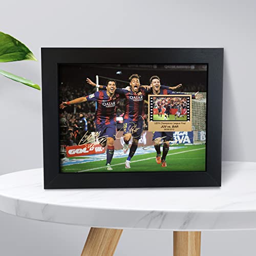 ORIMAMI Soccer Star Lionel Messi Luis Suarez Neymar Signed Picture Desktop Framed Photo Gift - with 35mm Film Recorded Scene Display of 2014/15 Champions League
