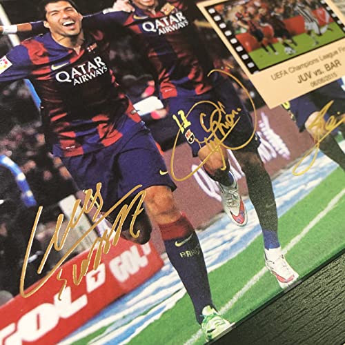 ORIMAMI Soccer Star Lionel Messi Luis Suarez Neymar Signed Picture Desktop Framed Photo Gift - with 35mm Film Recorded Scene Display of 2014/15 Champions League