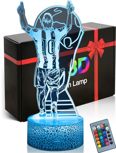 DAHEYMA Soccer Night Light for Kids, 3D Optical Illusion Mood Light 16 Color s LED Dimmable with Remote Room Football Decor, No.10 Argentine Soccer Lamp Gifts Toys for Boys Girls Teens Men