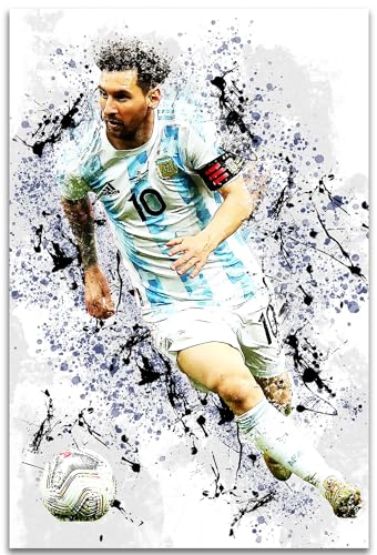 Generic Football Superstar Watercolor Poster, Messi Wall Art Print Poster for Living Room Bedroom Room Gym Decor (16""x24"" Unframed), Clear