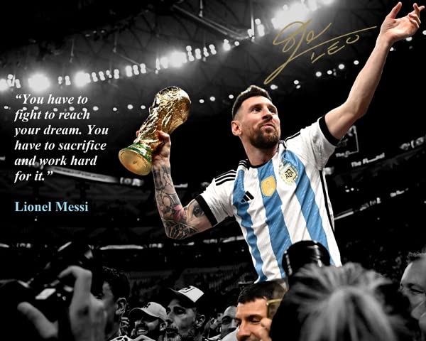 Ikonic Fotohaus Lionel Messi Motivational Quote Mindset for Success Fight to Reach your Dream World Cup Soccer Superstar Photo Autograph Print Poster Wall Art Home Decor