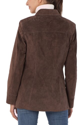 BGSD Women Anna Suede Leather Car Coat (Also available in Plus Size & Petite), Brown, Medium