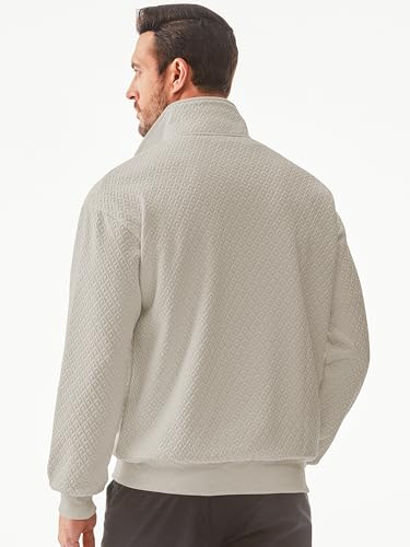 JMIERR Mens 1/4 Zip Up Polo Knit Waffle Sweatshirts Casual Long Sleeve Solid Color Geometric Texture Pullover Sweater, US 38(S), Parchment