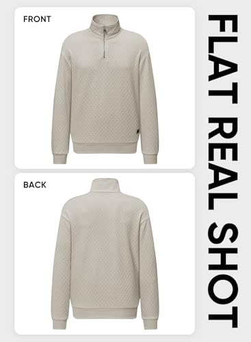 JMIERR Mens 1/4 Zip Up Polo Knit Waffle Sweatshirts Casual Long Sleeve Solid Color Geometric Texture Pullover Sweater, US 38(S), Parchment