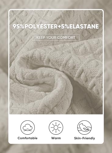 JMIERR Mens 1/4 Zip Up Polo Knit Waffle Sweatshirts Casual Long Sleeve Solid Color Geometric Texture Pullover Sweater, US 38(S), Parchment