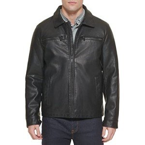 Dockers Men's Black Faux Leather Jacket, Large