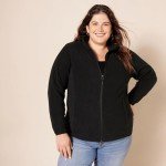 Plus Size Full-Zip Polar Fleece Jacket - Black