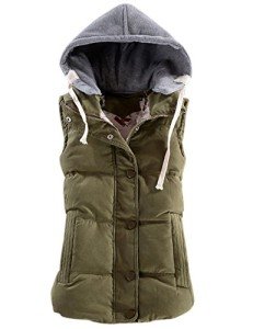 Slim Sleeveless Hooded Winter Puffer Vest - Army Green