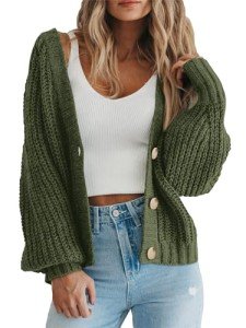 PrettyGarden Women's Open Front Knit Cardigan, Army Green