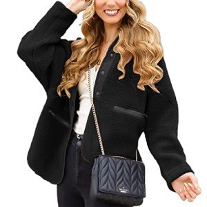 Fleece Cropped Jacket with Pockets for Women