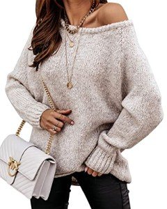 BTFBM Women’s Oversized Crew Neck Knit Sweater - Apricot