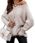 BTFBM Women’s Oversized Crew Neck Knit Sweater - Apricot