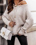 BTFBM Women’s Oversized Crew Neck Knit Sweater - Apricot
