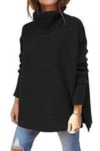 LILLUSORY Women's Black Oversized Turtleneck Sweater