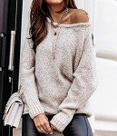 BTFBM Women’s Oversized Crew Neck Knit Sweater - Apricot