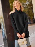 LILLUSORY Women's Black Oversized Turtleneck Sweater