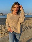 BTFBM Women’s Oversized Crew Neck Knit Sweater - Apricot