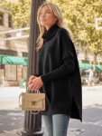 LILLUSORY Women's Black Oversized Turtleneck Sweater