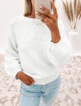 ZESICA Women's Soft White Crew Neck Sweater