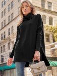 LILLUSORY Women's Black Oversized Turtleneck Sweater