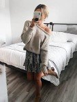 BTFBM Women’s Oversized Crew Neck Knit Sweater - Apricot