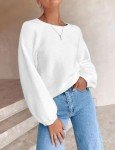 ZESICA Women's Soft White Crew Neck Sweater