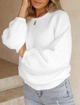 ZESICA Women's Soft White Crew Neck Sweater