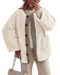 Warm Beige Sherpa Fleece Coat for Women
