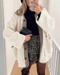 Warm Beige Sherpa Fleece Coat for Women