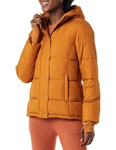 Women's Plus Size Tan Hooded Puffer Coat