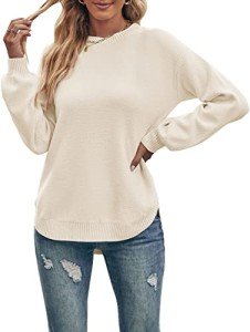 Women's Fall Balloon Sleeve Knit Sweater, Beige