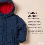 Boys' Heavyweight Hooded Puffer Jacket - Black/Blue