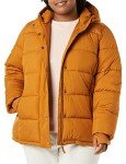 Women's Plus Size Tan Hooded Puffer Coat