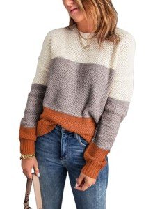 Dokotoo Women's Color Block Long Sleeve Sweater