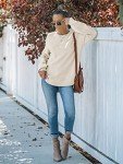 Women's Fall Balloon Sleeve Knit Sweater, Beige