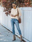 Women's Fall Balloon Sleeve Knit Sweater, Beige