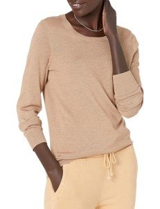 Women's Lightweight Crewneck Jumper in Camel Heather